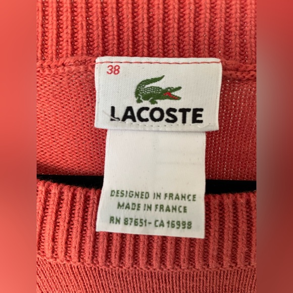 Lacoste 3/4 sleeve knit sweater orange and beige colour block - Picture 4 of 5